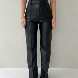 Vegan leather wide leg trouser